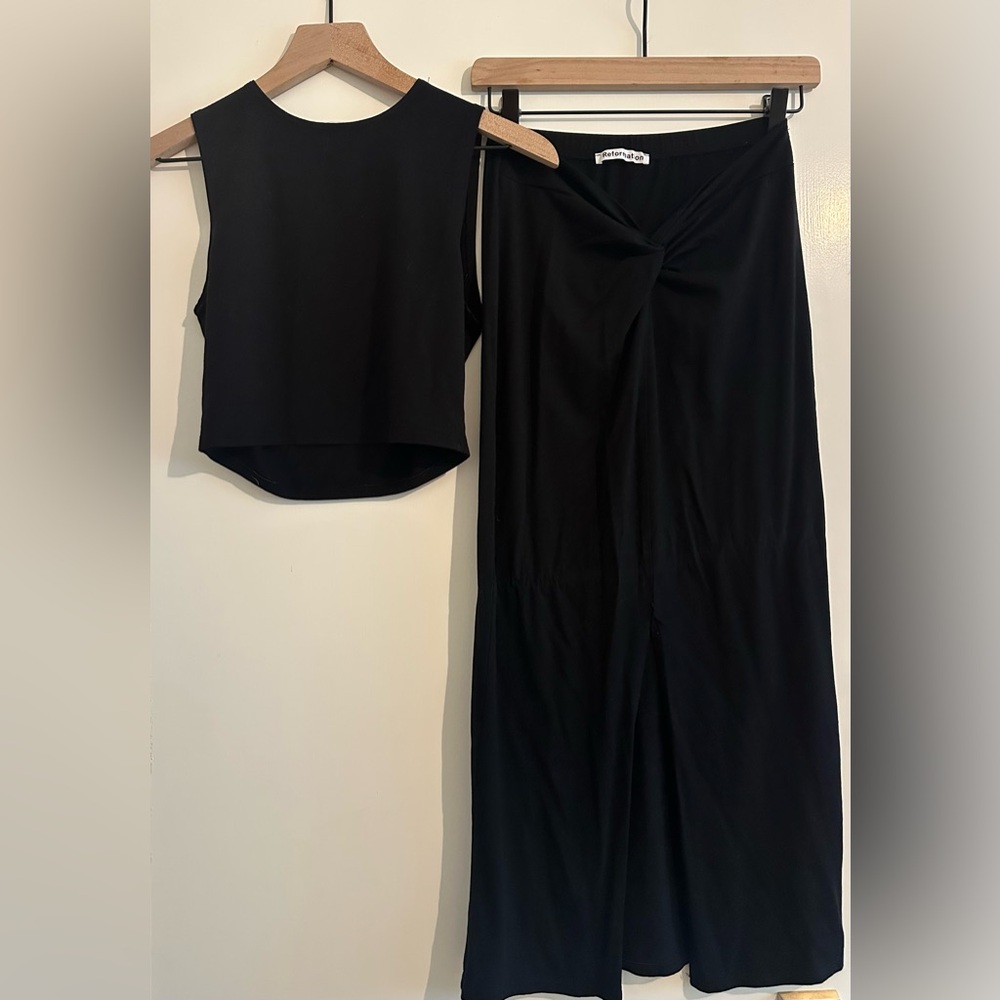 Reformation 2 Piece Set- stretch knit crop top + skirt
